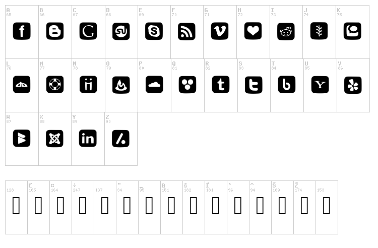 Social Font Icons font map